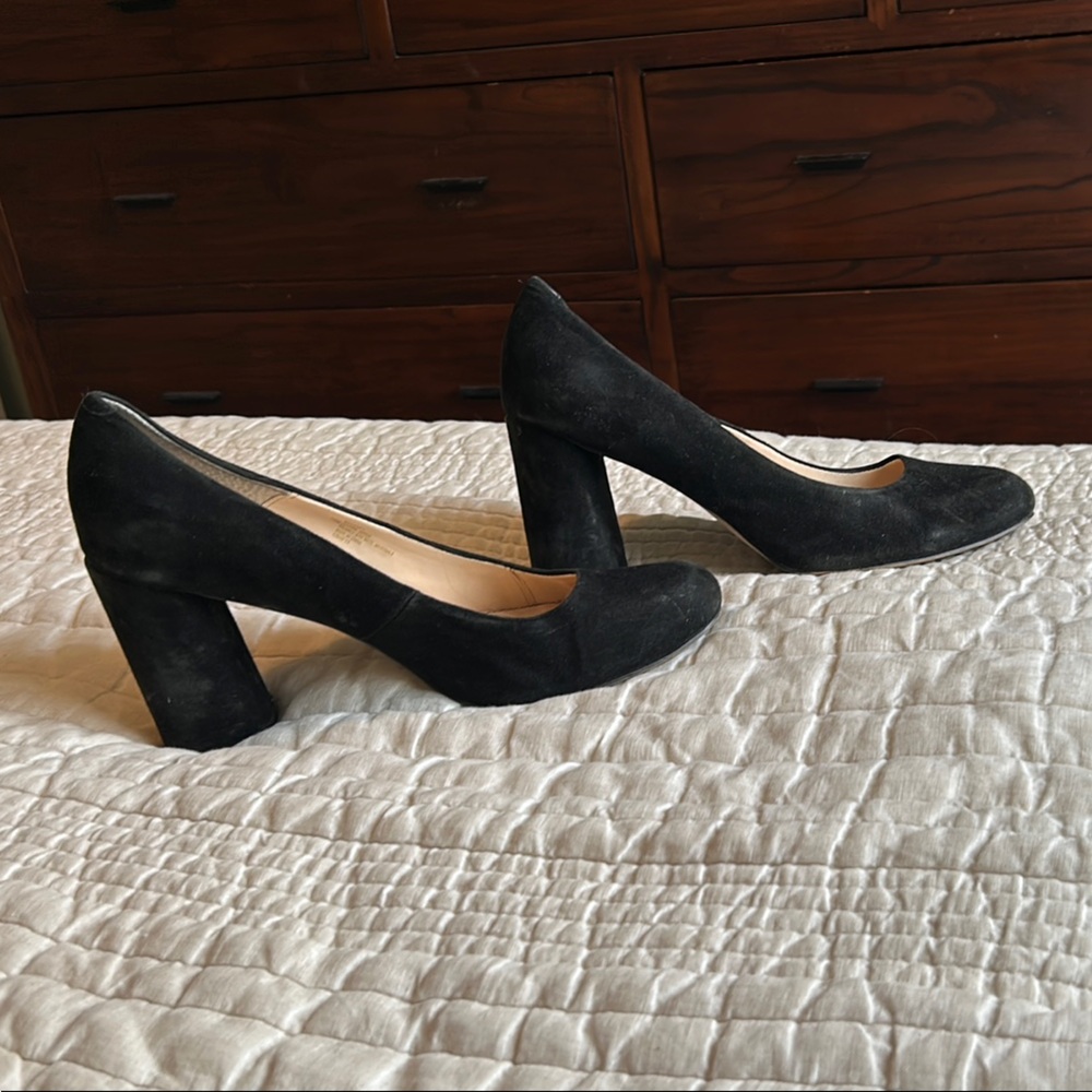 Elegant Black Women's Block Heel Suede Shoes